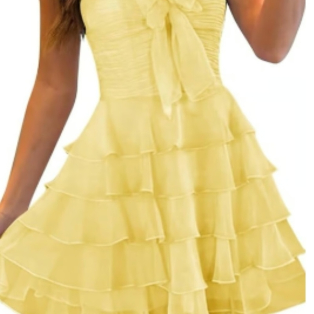 NWOT Homecoming Dress Yellow Ruffles with Bow And Lace Up Back